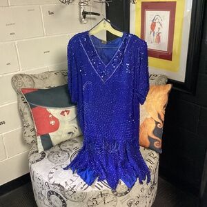 COBALT BLUE SILK BEADED SUIT. FABULOUS ON SILK MEDIUM💙💙💙💙💙💙